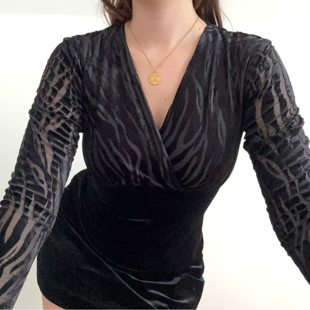 Vintage black velvet zebra print Y2K mini dress